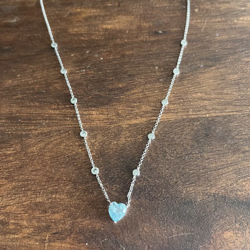 APM Monaco 925 Silver Light blue Stone Heart Necklace September